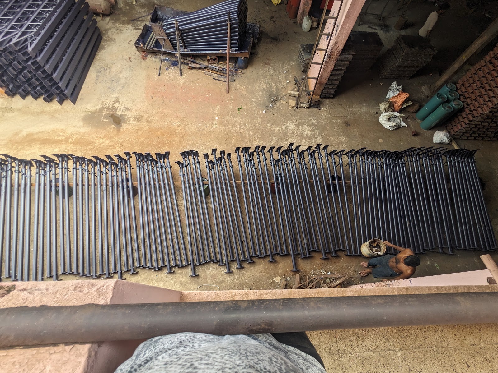 An overview of manufactured props laid out at the workshop.