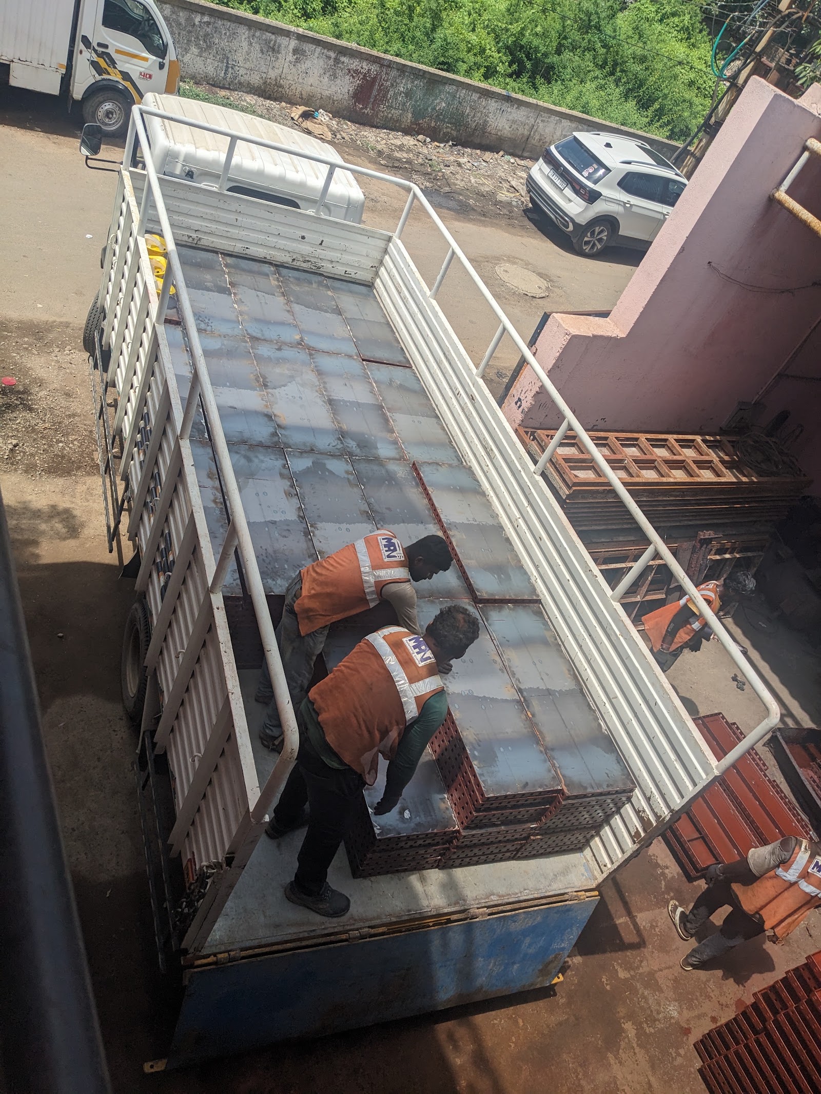 Steel formwork panels loaded for dispatch.