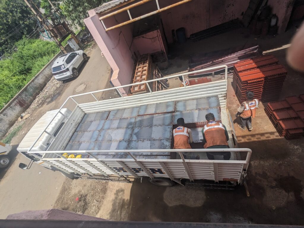Fabricated components being loaded for dispatch